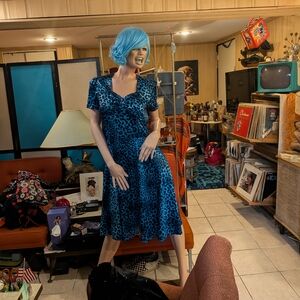 Voodoo Vixen Leopard Print Blue and Black Dress